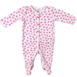 Carters Baby Girl 3m White Pink Heart Footed Pajamas Sleepsuit Ruffle Outfit